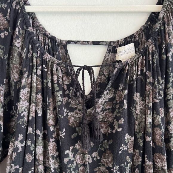 Denim & Supply Ralph Lauren Women’s Large Black Floral Wrap Tie Front Mini Dress - Picture 4 of 10